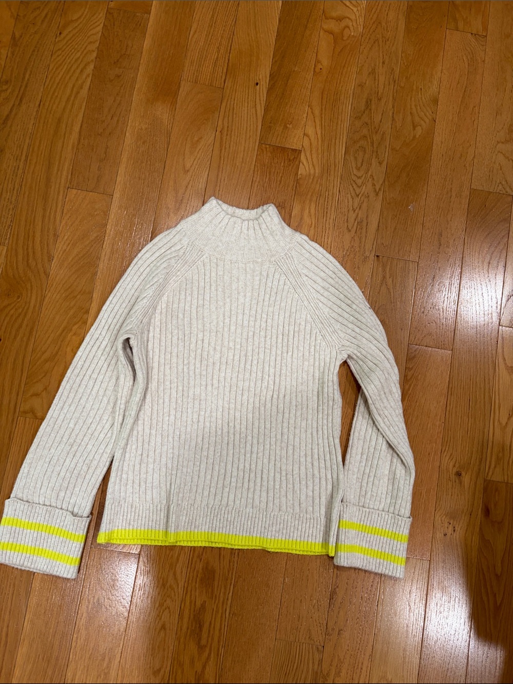 crown & ivy Cream Ribbed Mock Neck Sweater with Yellow Trim